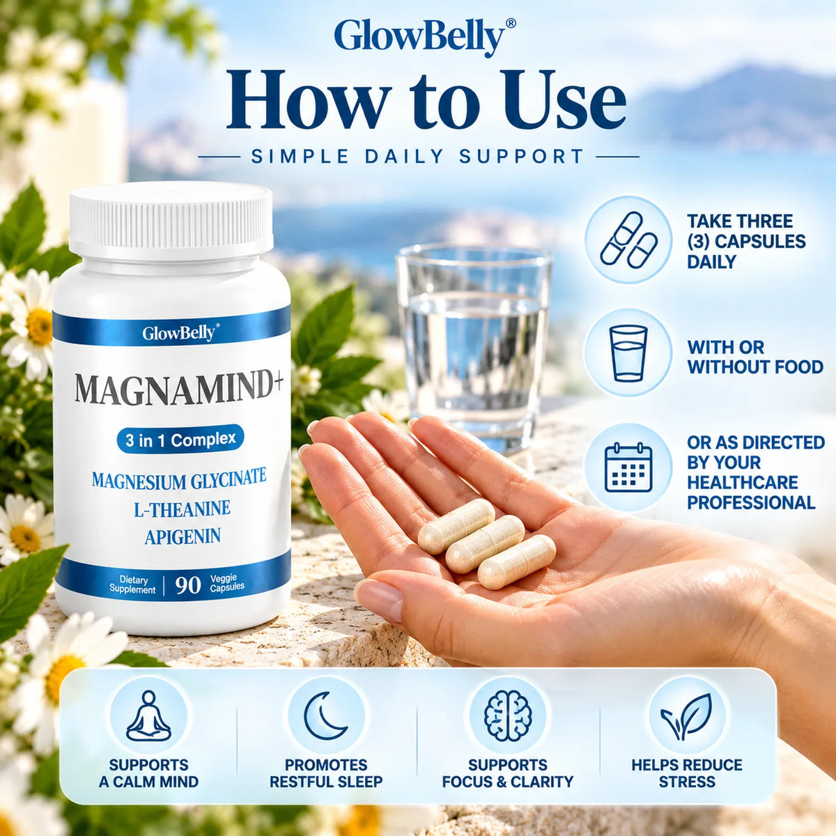 Magnamind+ 3 in 1 (Magnesium Glycinate, L-Theanine, Apigenin)