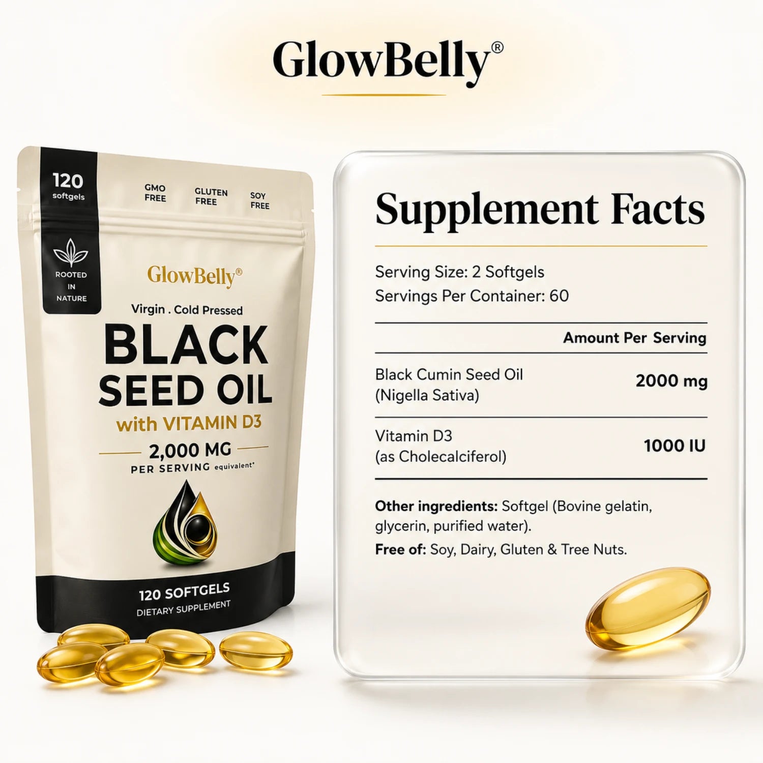 Black Seed Oil Capsules 2000mg | Cold Pressed Nigella Sativa