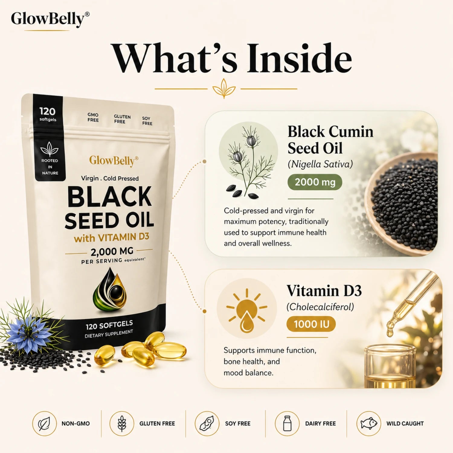 Black Seed Oil Capsules 2000mg | Cold Pressed Nigella Sativa
