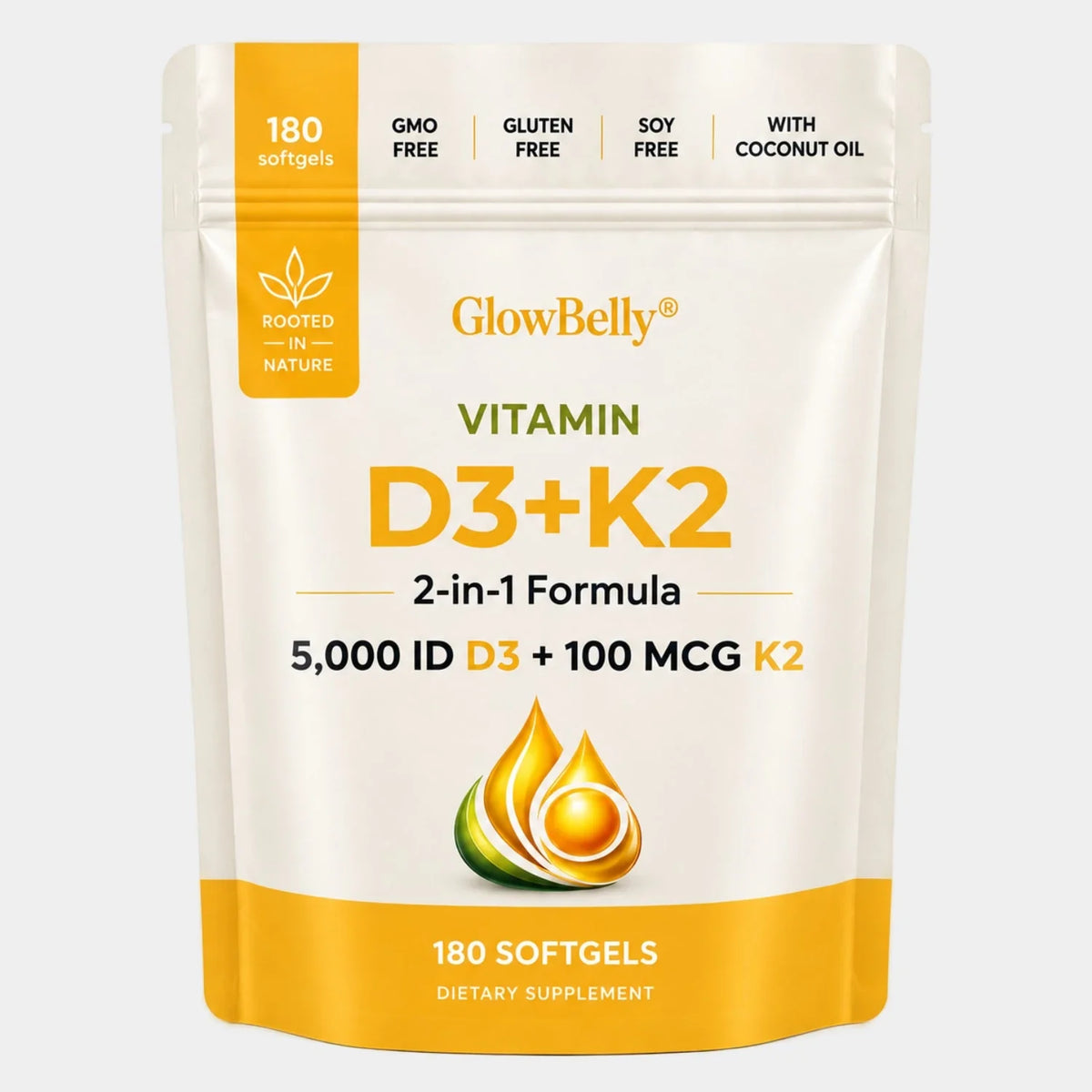 GlowBelly Vitamin D3 + K2 180 Softgels
