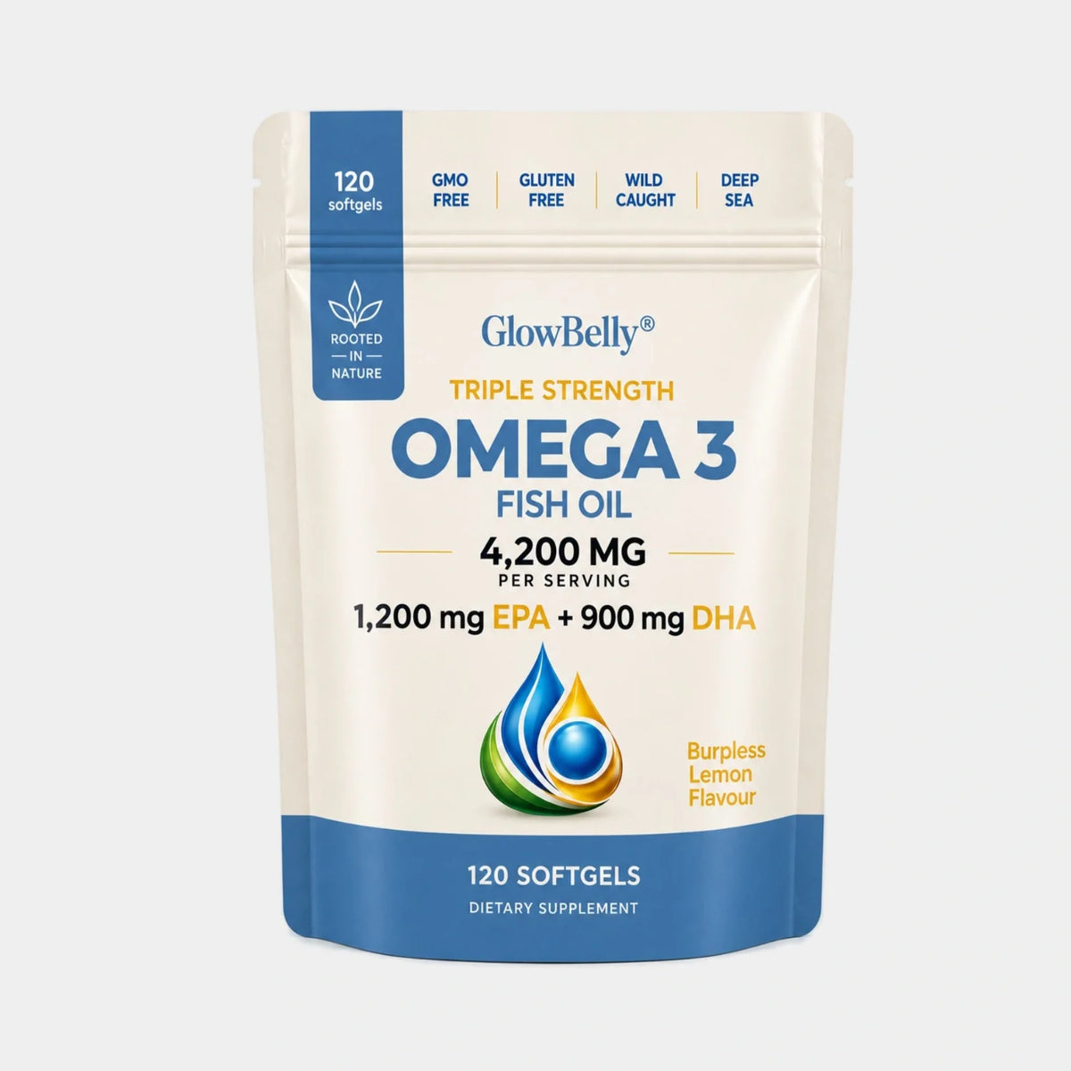 GlowBelly Omega-3 Fish Oil with Lemon 120 Softgels