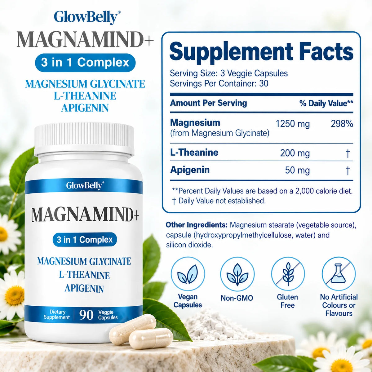 Magnamind+ 3 in 1 (Magnesium Glycinate, L-Theanine, Apigenin)