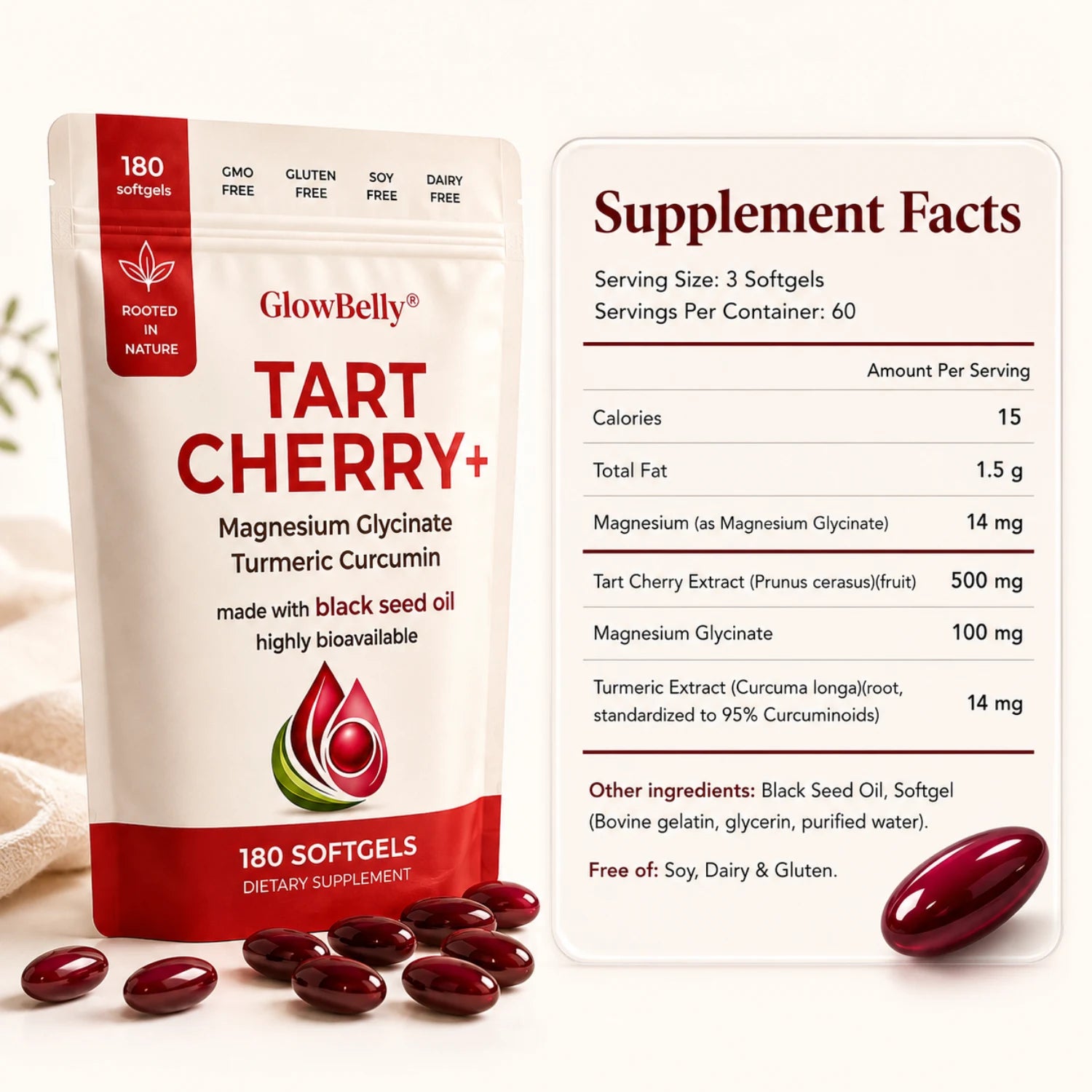 Tart Cherry, Magnesium Glycinate, Turmeric Curcumin & Black Seed Oil