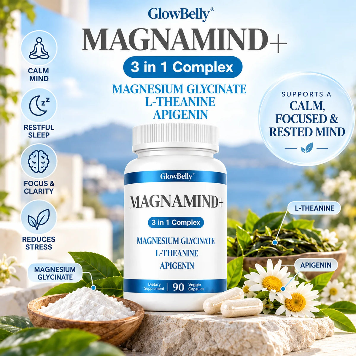 Magnamind+ 3 in 1 (Magnesium Glycinate, L-Theanine, Apigenin)