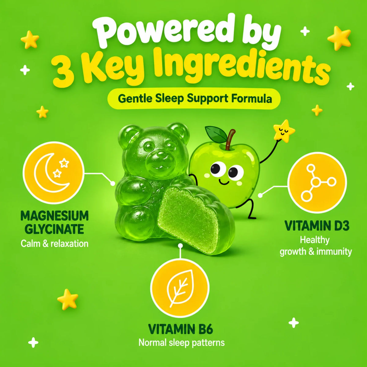 GlowBelly Sleepy Bears Kids Magnesium Gummies Apple, image 5