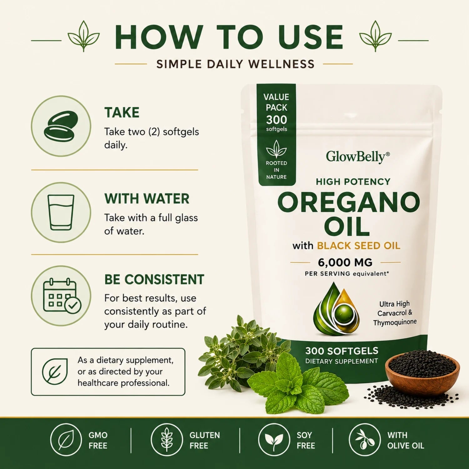 Oregano Oil with Black Seed Oil - 300 Softgels