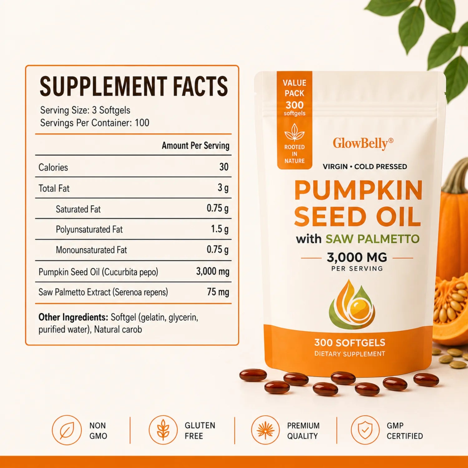 Pumpkin Seed Oil + Saw Palmetto - 300 Softgel