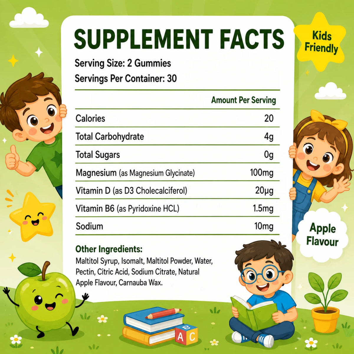 GlowBelly Sleepy Bears Kids Magnesium Gummies Apple, image 8