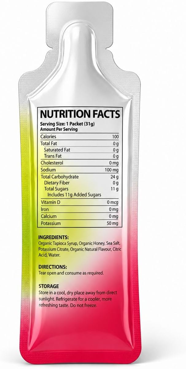 Back of a Hex sachet showing nutrition panel, ingredients, directions and storage