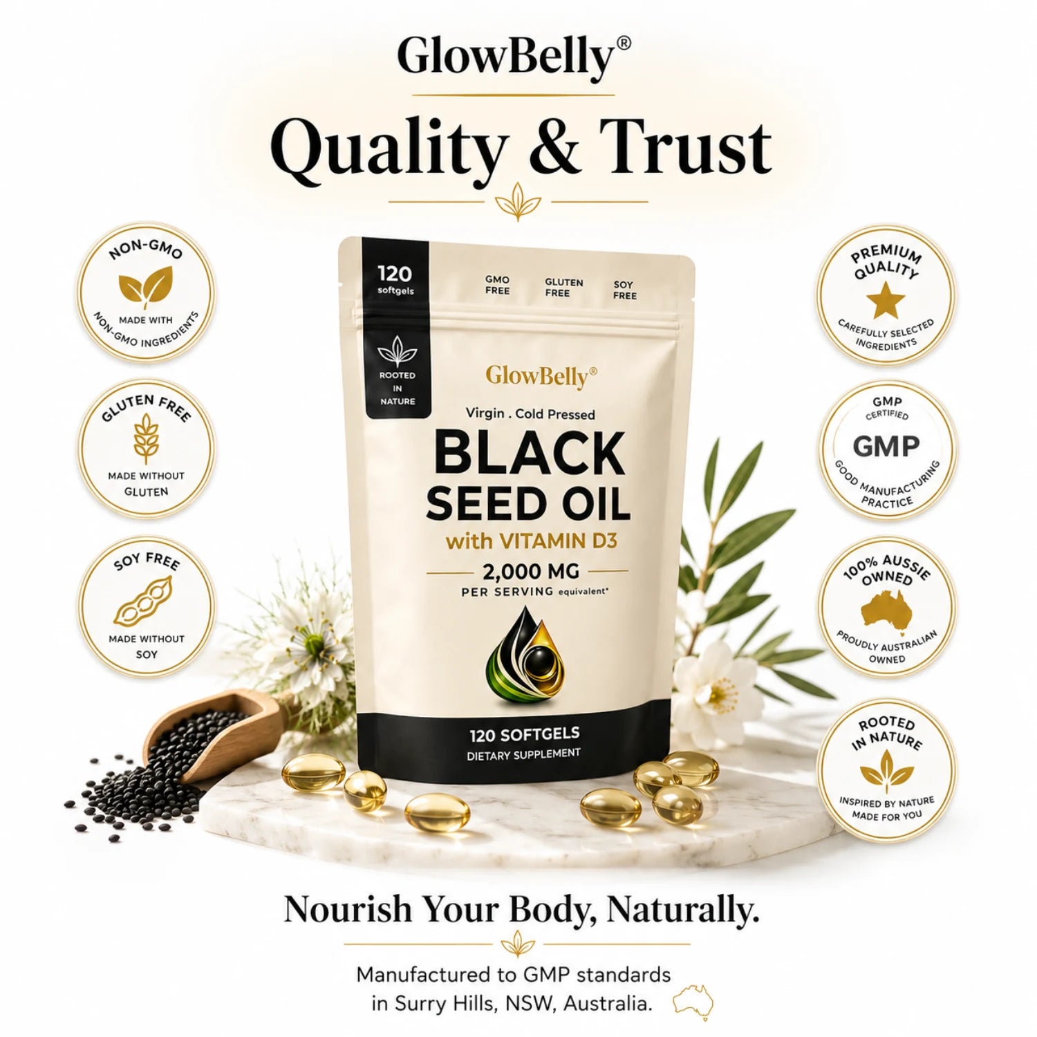 Black Seed Oil Capsules 2000mg | Cold Pressed Nigella Sativa