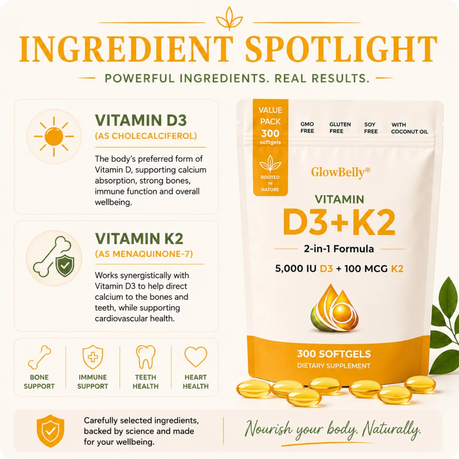 Vitamin D3 + K2 - 300 Softgels