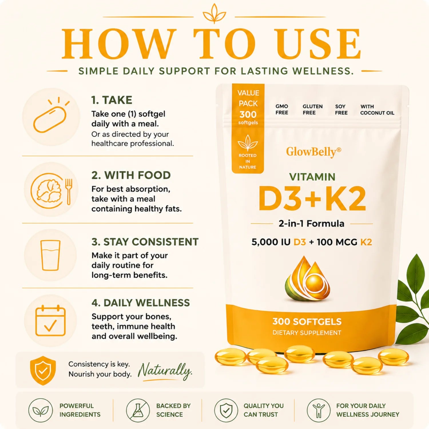 Vitamin D3 + K2 - 300 Softgels