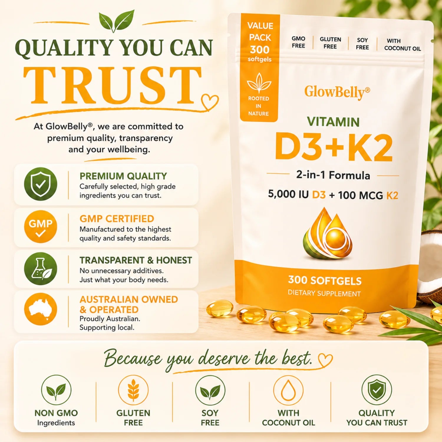 Vitamin D3 + K2 - 300 Softgels