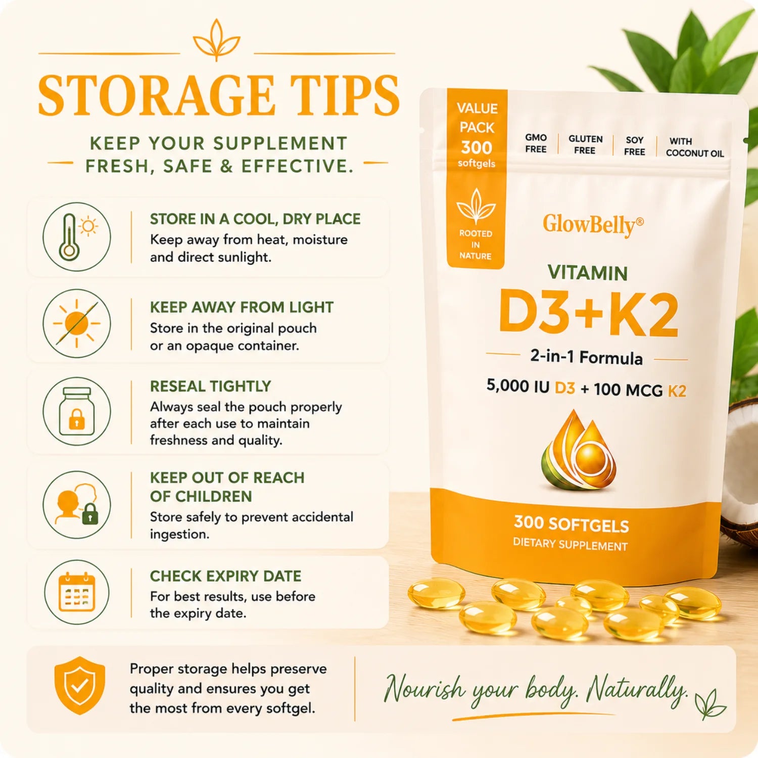 Vitamin D3 + K2 - 300 Softgels