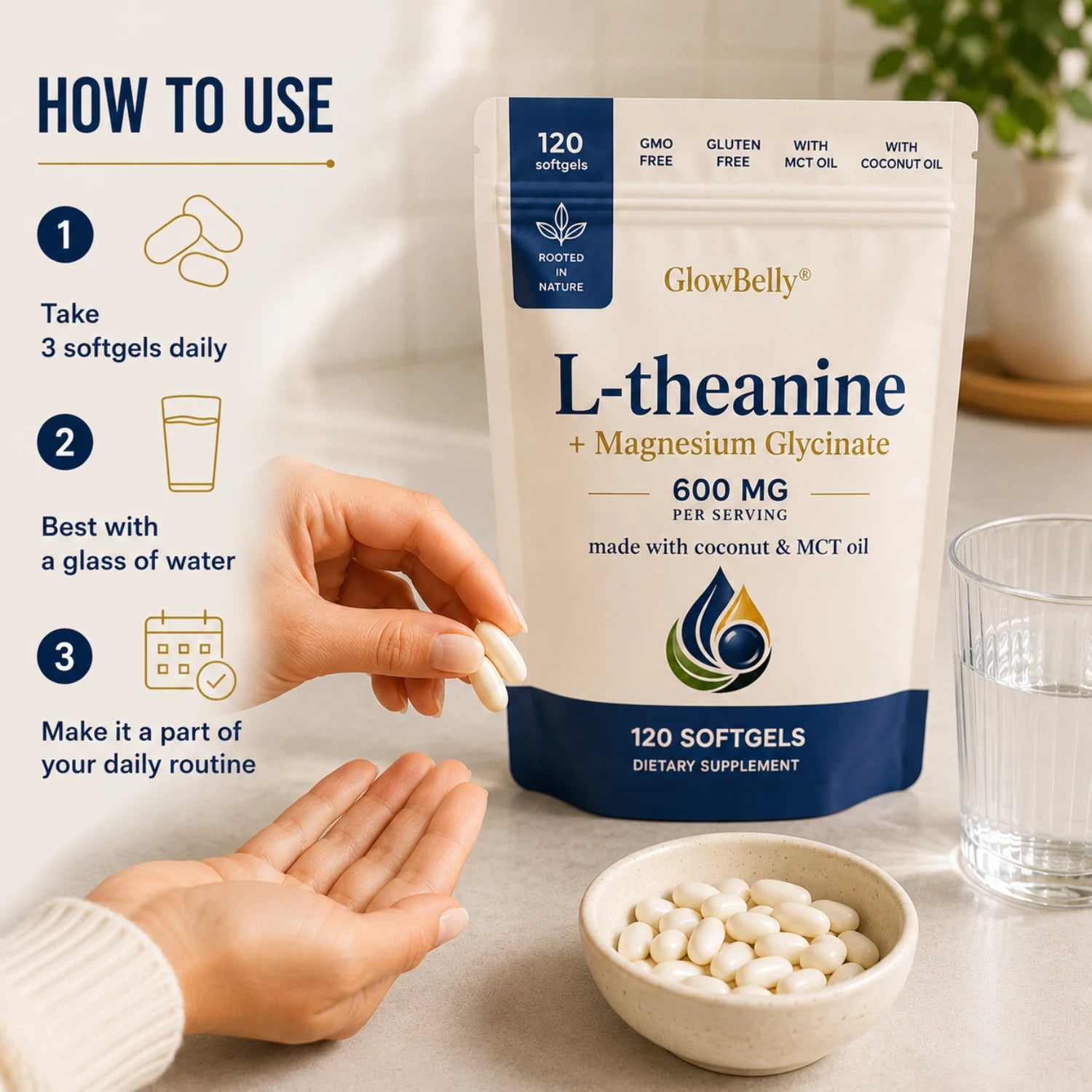 L-theanine + Magnesium Glycinate 120 Softgels