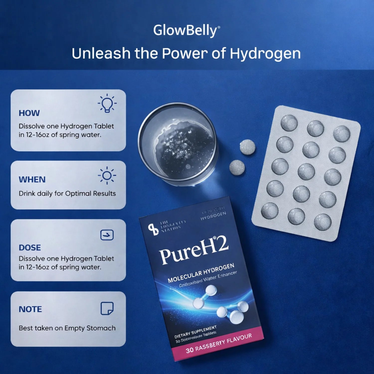 Molecular Hydrogen Tablets H2 Water Enhancer - Raspberry Flavour