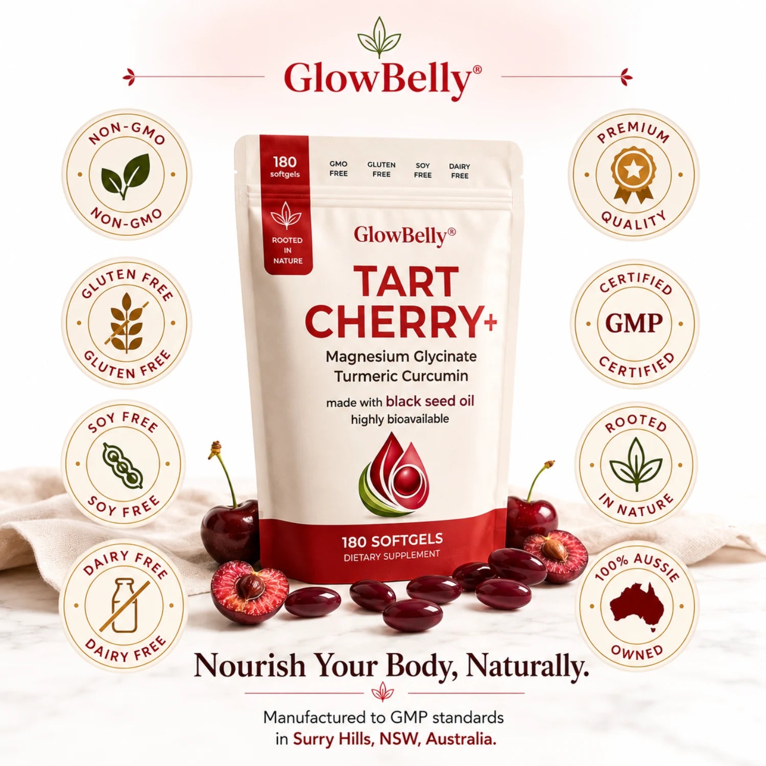Tart Cherry, Magnesium Glycinate, Turmeric Curcumin & Black Seed Oil