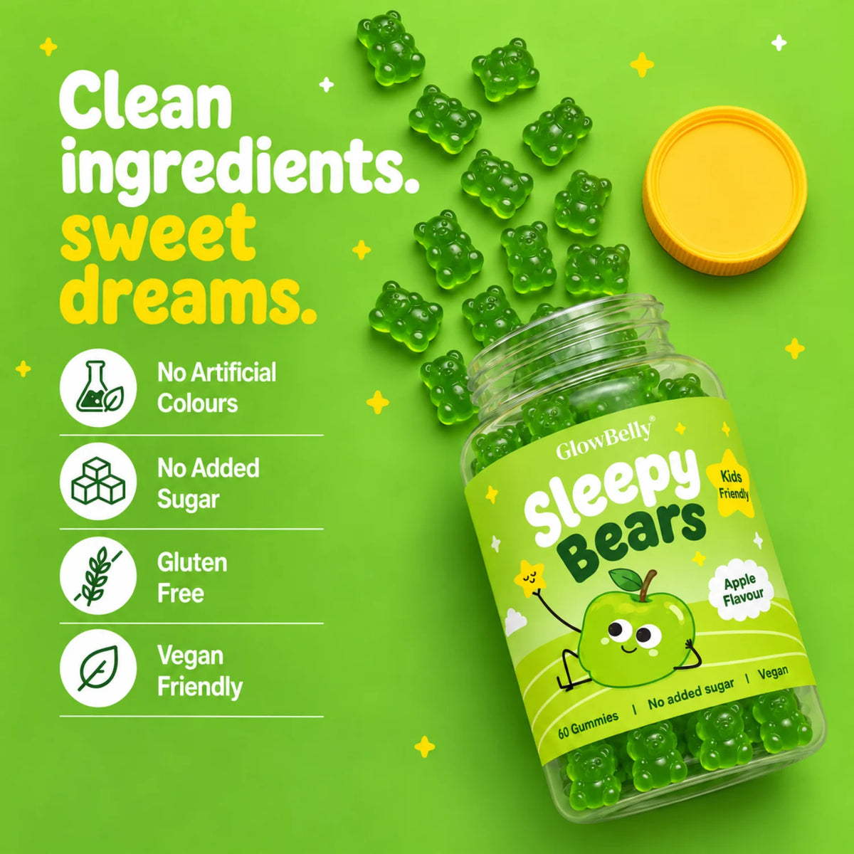 GlowBelly Sleepy Bears Kids Magnesium Gummies Apple, image 4