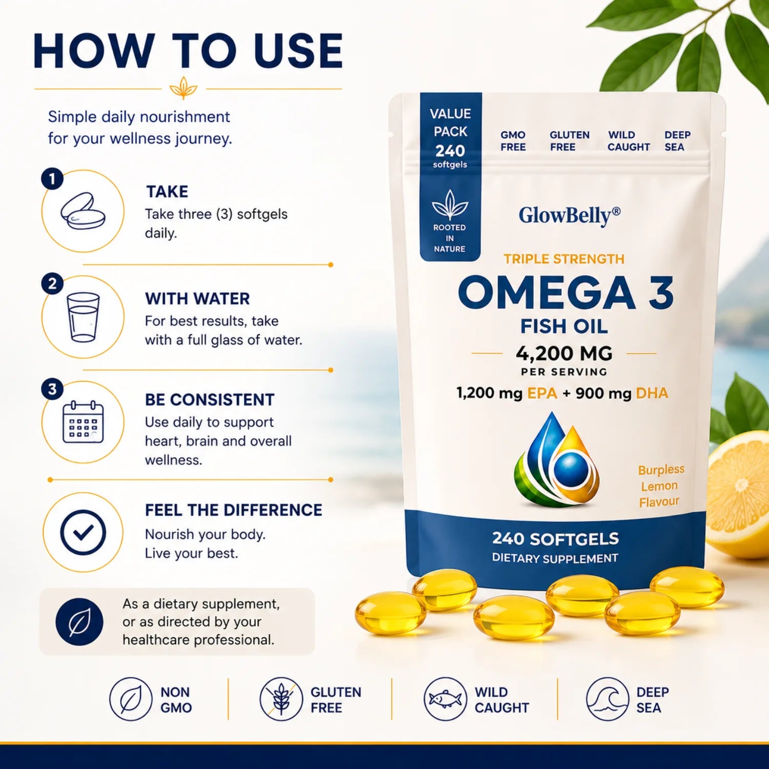 Omega-3 Fish Oil with Lemon  - 240 Softgels