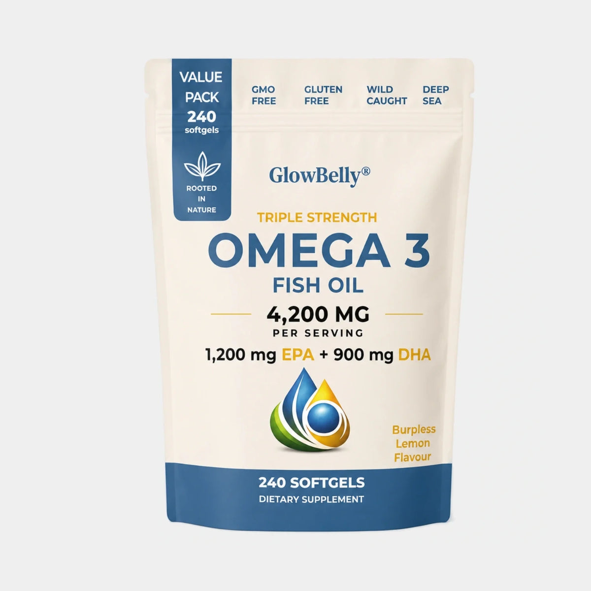 GlowBelly Omega-3 Fish Oil with Lemon 240 Softgels