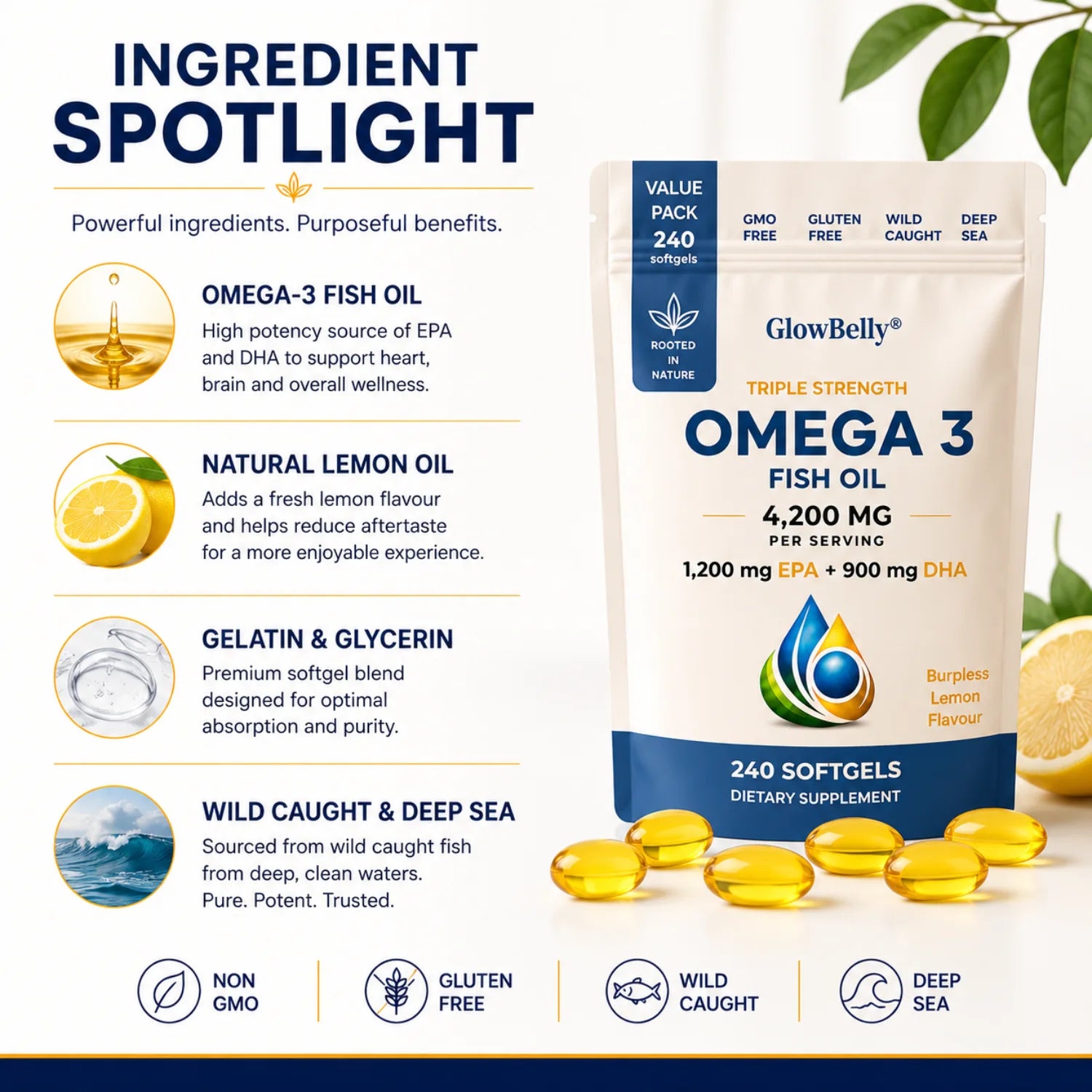 Omega-3 Fish Oil with Lemon  - 240 Softgels