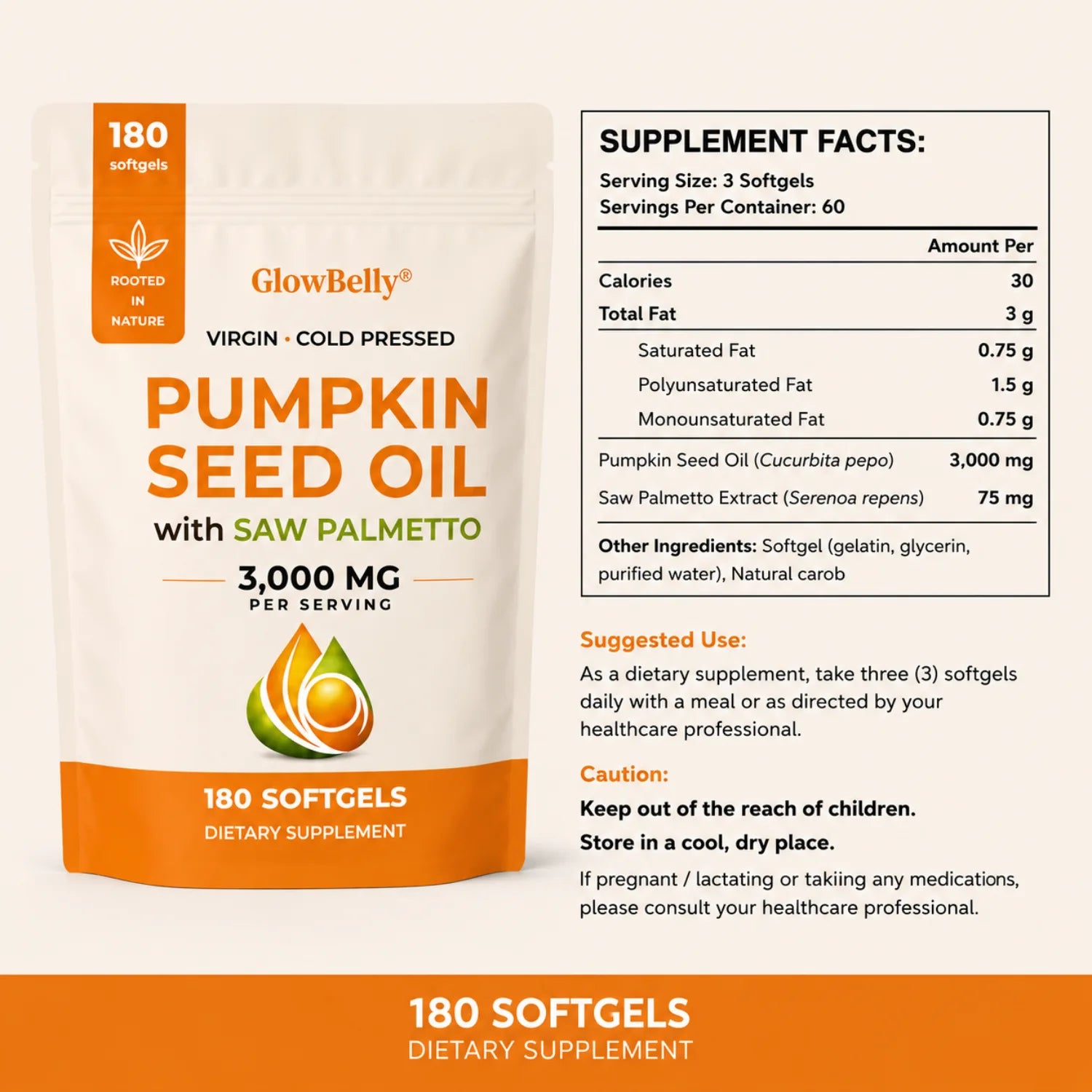 Pumpkin Seed Oil + Saw Palmetto - 180 Softgel
