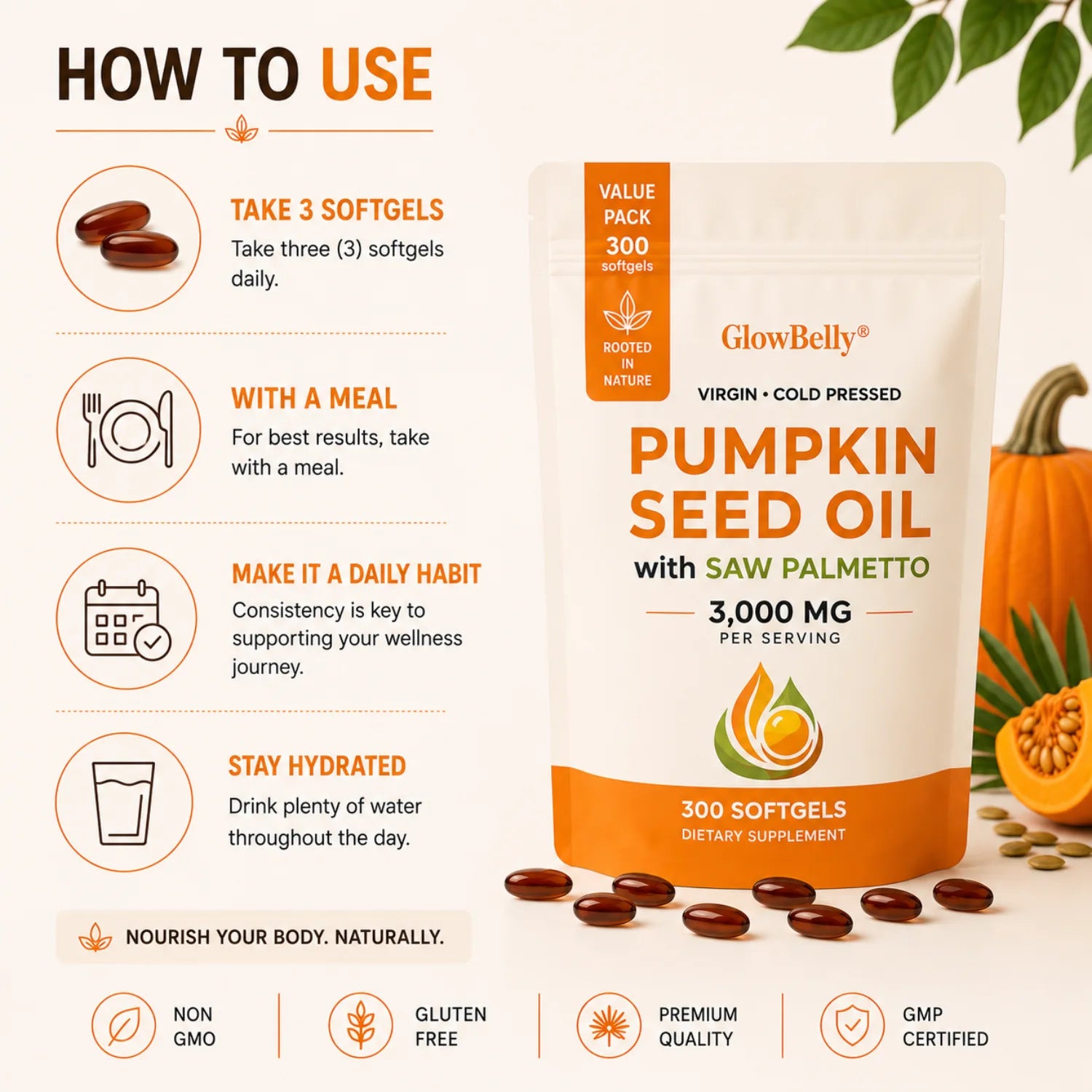 Pumpkin Seed Oil + Saw Palmetto - 300 Softgels